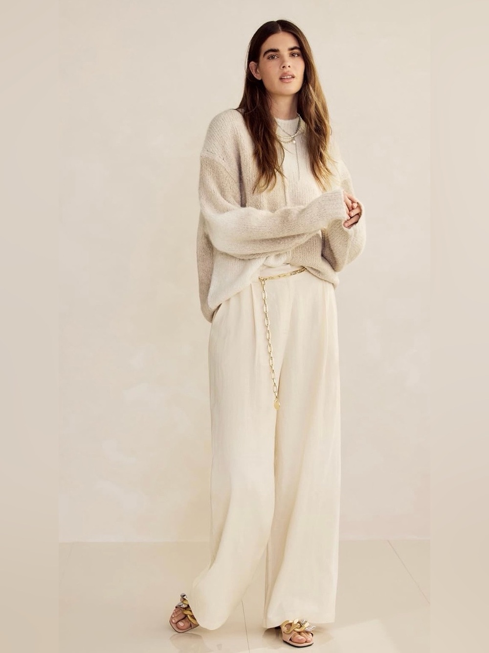 Tailored for 27” inseam - Lioness Wide-Leg Cream La Qunita Trousers
